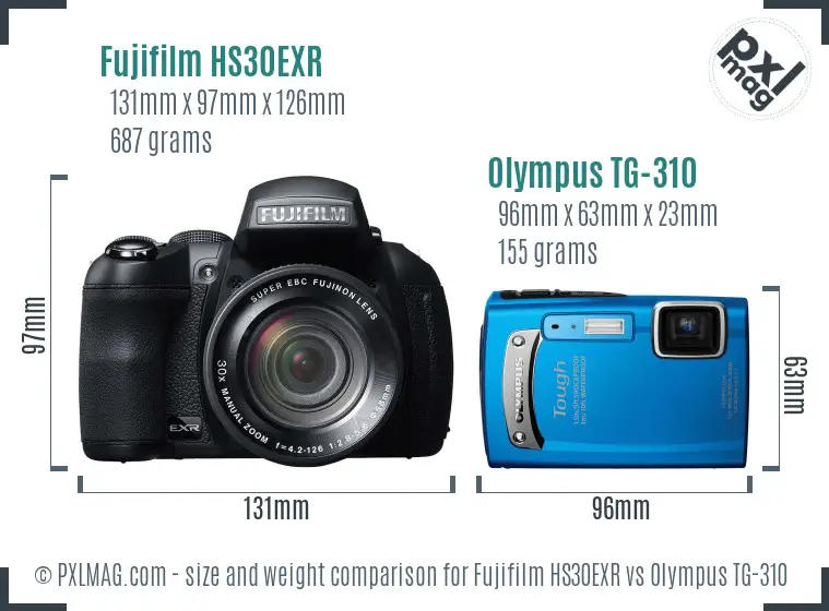 Fujifilm HS30EXR vs Olympus TG-310 size comparison