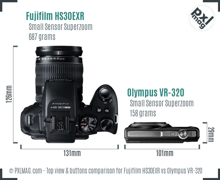 Fujifilm HS30EXR vs Olympus VR-320 top view buttons comparison