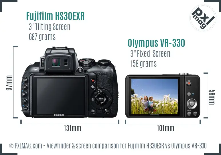 Fujifilm HS30EXR vs Olympus VR-330 Screen and Viewfinder comparison