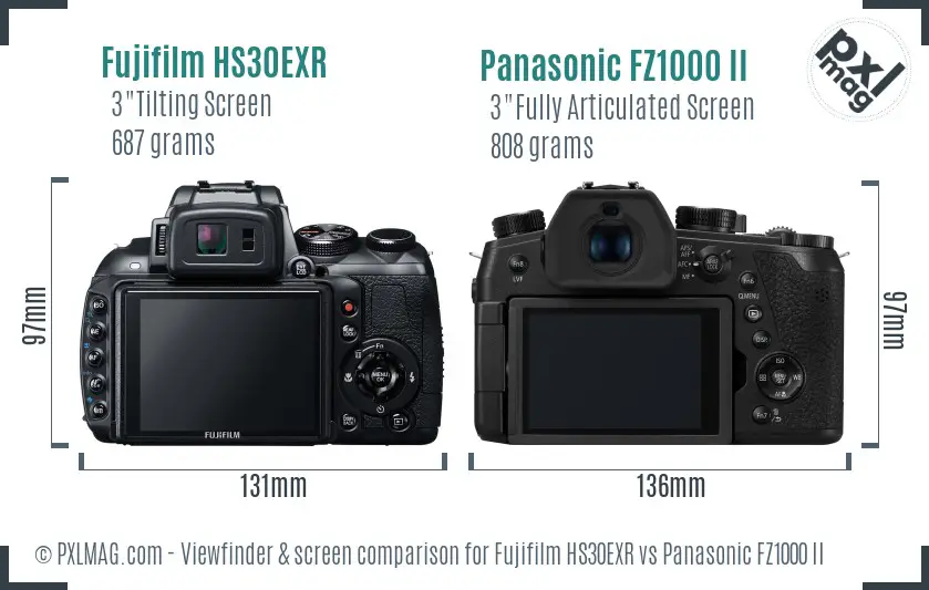 Fujifilm HS30EXR vs Panasonic FZ1000 II Screen and Viewfinder comparison