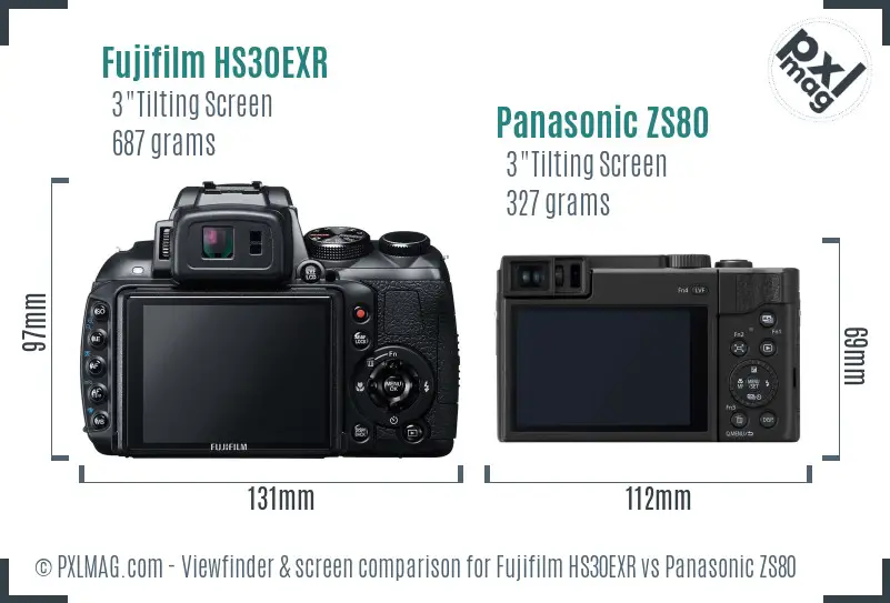 Fujifilm HS30EXR vs Panasonic ZS80 Screen and Viewfinder comparison