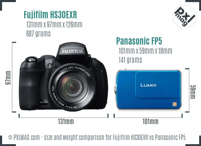 Fujifilm HS30EXR vs Panasonic FP5 size comparison