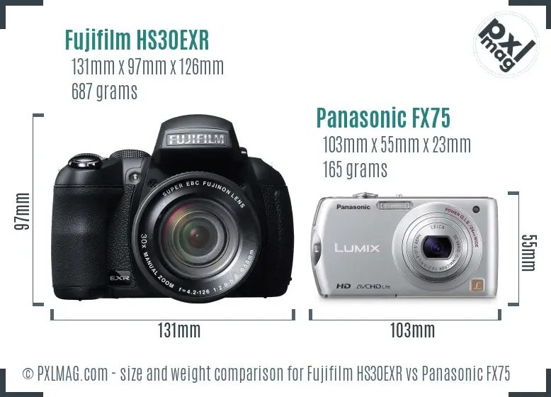 Fujifilm HS30EXR vs Panasonic FX75 size comparison