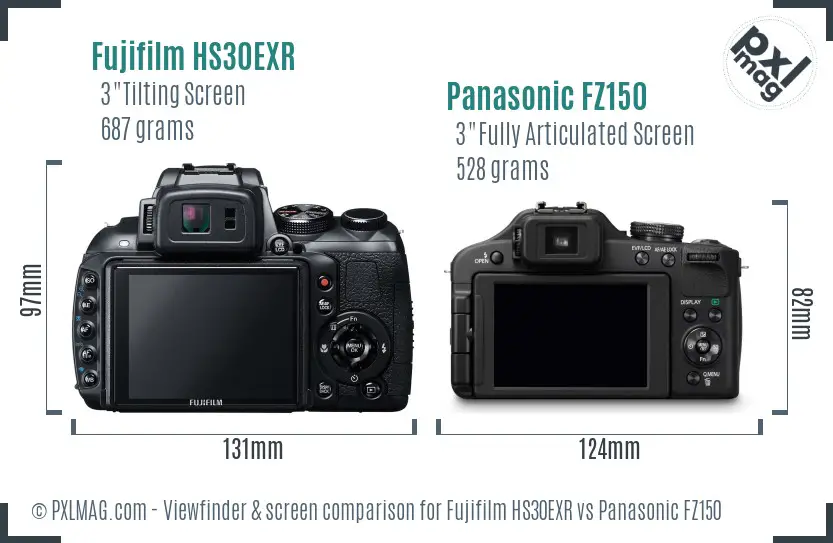 Fujifilm HS30EXR vs Panasonic FZ150 Screen and Viewfinder comparison