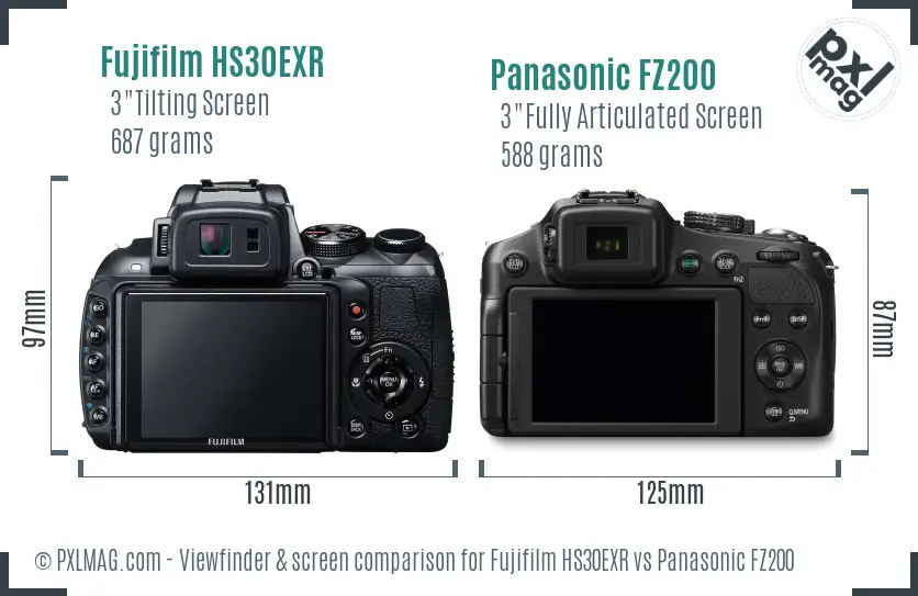 Fujifilm HS30EXR vs Panasonic FZ200 Screen and Viewfinder comparison