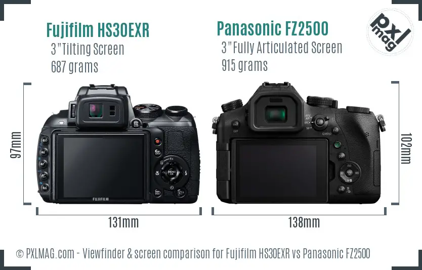 Fujifilm HS30EXR vs Panasonic FZ2500 Screen and Viewfinder comparison