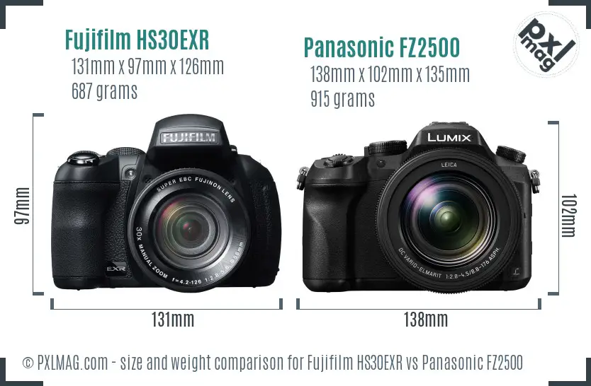Fujifilm HS30EXR vs Panasonic FZ2500 size comparison