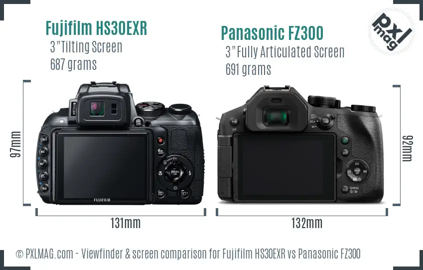 Fujifilm HS30EXR vs Panasonic FZ300 Screen and Viewfinder comparison