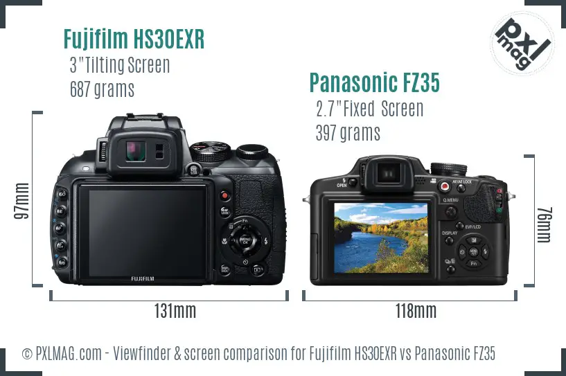 Fujifilm HS30EXR vs Panasonic FZ35 Screen and Viewfinder comparison