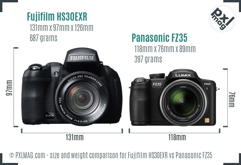 Fujifilm HS30EXR vs Panasonic FZ35 size comparison