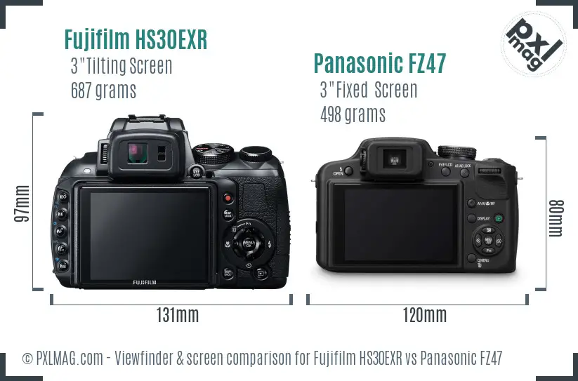 Fujifilm HS30EXR vs Panasonic FZ47 Screen and Viewfinder comparison