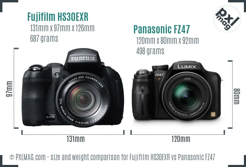 Fujifilm HS30EXR vs Panasonic FZ47 size comparison