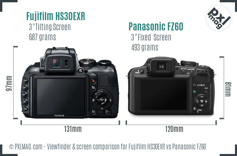 Fujifilm HS30EXR vs Panasonic FZ60 Screen and Viewfinder comparison
