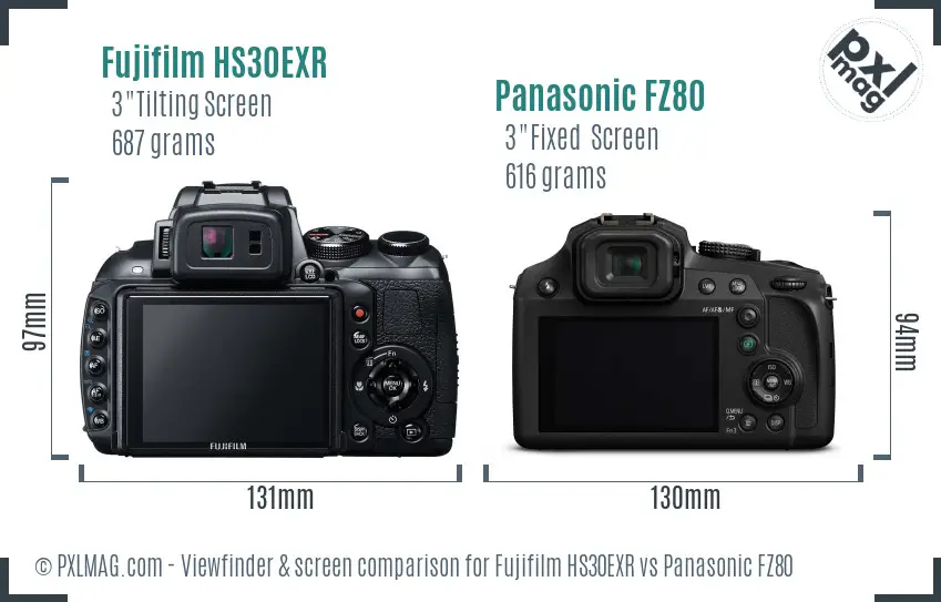 Fujifilm HS30EXR vs Panasonic FZ80 Screen and Viewfinder comparison