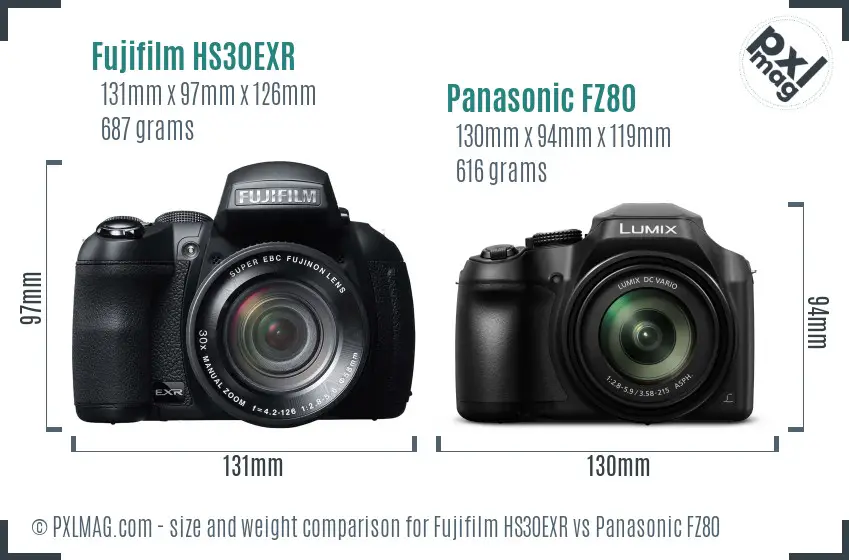 Fujifilm HS30EXR vs Panasonic FZ80 size comparison