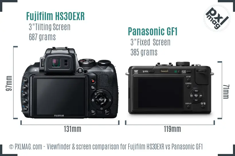 Fujifilm HS30EXR vs Panasonic GF1 Screen and Viewfinder comparison