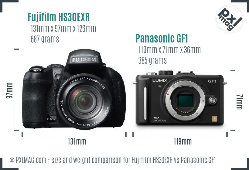 Fujifilm HS30EXR vs Panasonic GF1 size comparison