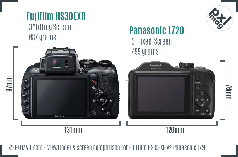 Fujifilm HS30EXR vs Panasonic LZ20 Screen and Viewfinder comparison