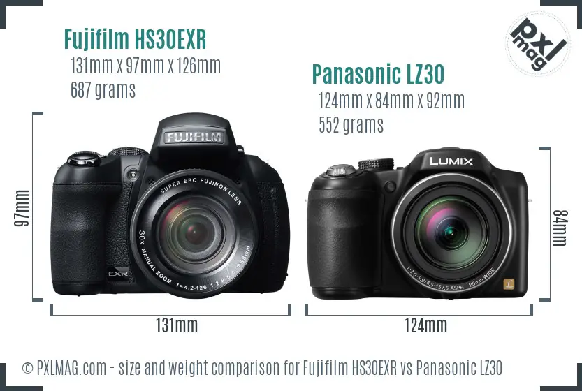 Fujifilm HS30EXR vs Panasonic LZ30 size comparison Fujifilm HS30EXR vs Panasonic LZ30 size comparison