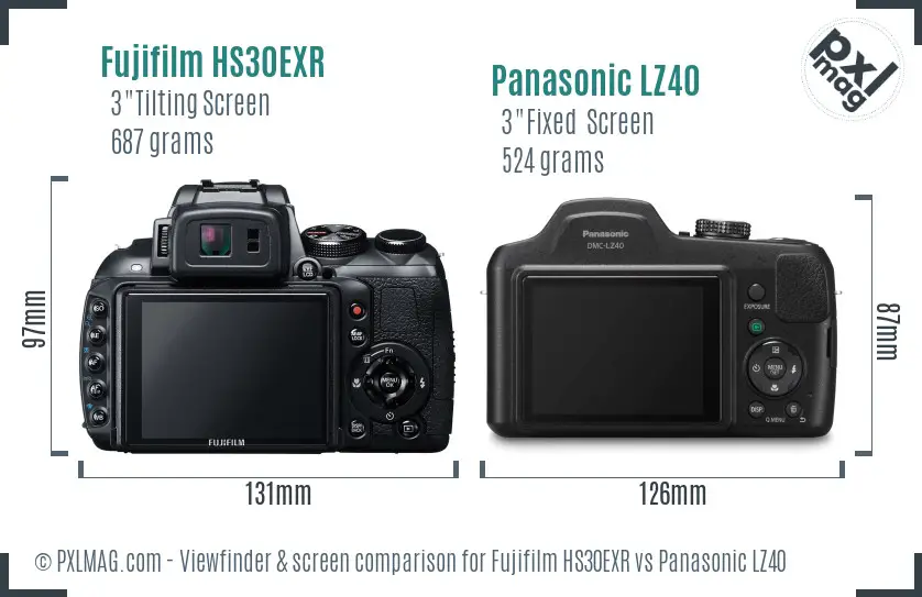 Fujifilm HS30EXR vs Panasonic LZ40 Screen and Viewfinder comparison