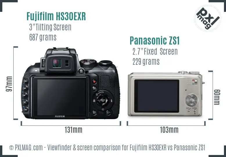 Fujifilm HS30EXR vs Panasonic ZS1 Screen and Viewfinder comparison