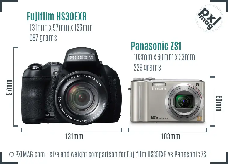 Fujifilm HS30EXR vs Panasonic ZS1 size comparison