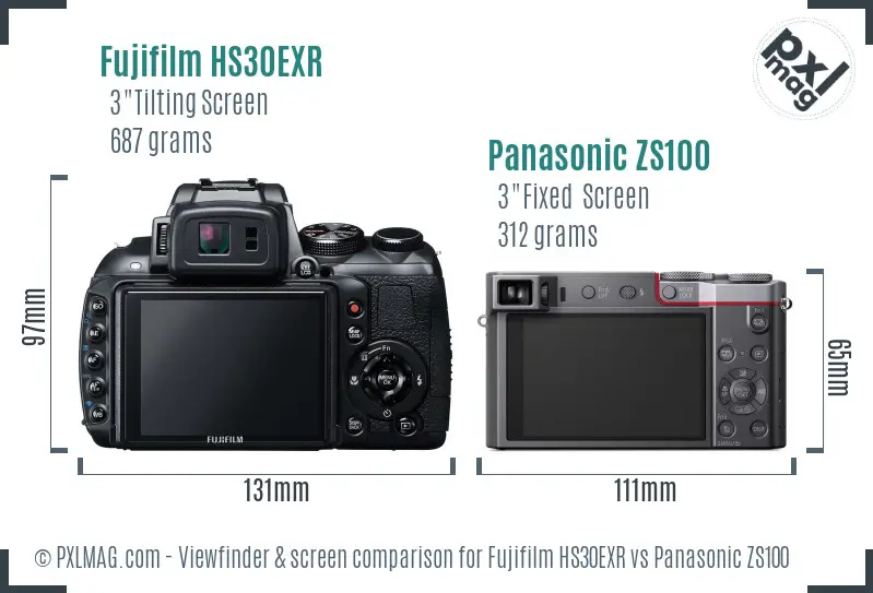 Fujifilm HS30EXR vs Panasonic ZS100 Screen and Viewfinder comparison