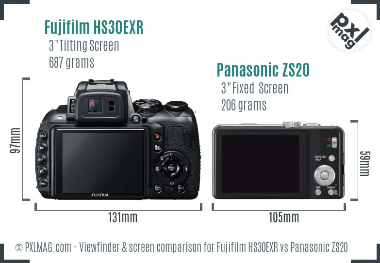 Fujifilm HS30EXR vs Panasonic ZS20 Screen and Viewfinder comparison