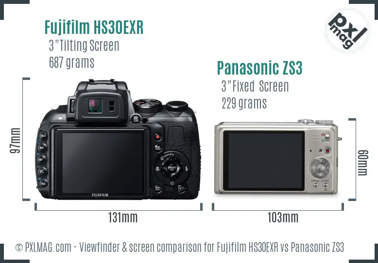 Fujifilm HS30EXR vs Panasonic ZS3 Screen and Viewfinder comparison