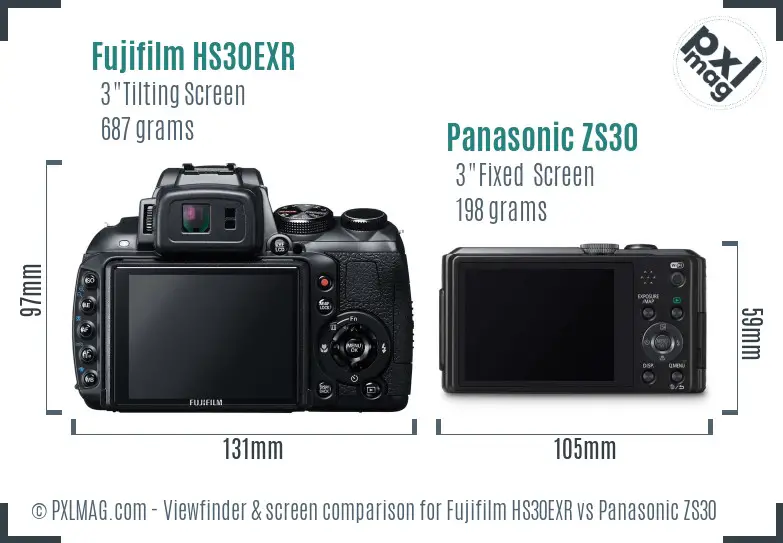 Fujifilm HS30EXR vs Panasonic ZS30 Screen and Viewfinder comparison