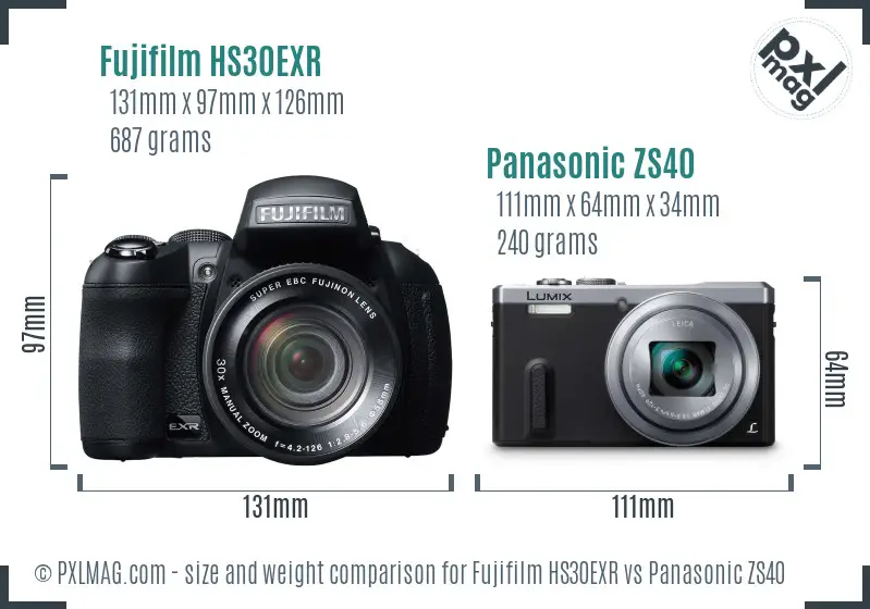 Fujifilm HS30EXR vs Panasonic ZS40 size comparison Fujifilm HS30EXR vs Panasonic ZS40 size comparison