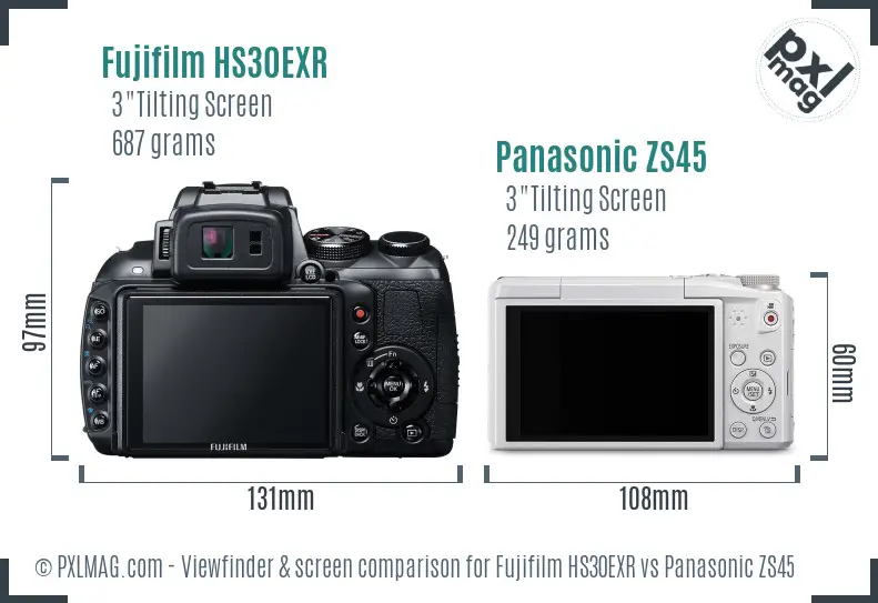 Fujifilm HS30EXR vs Panasonic ZS45 Screen and Viewfinder comparison