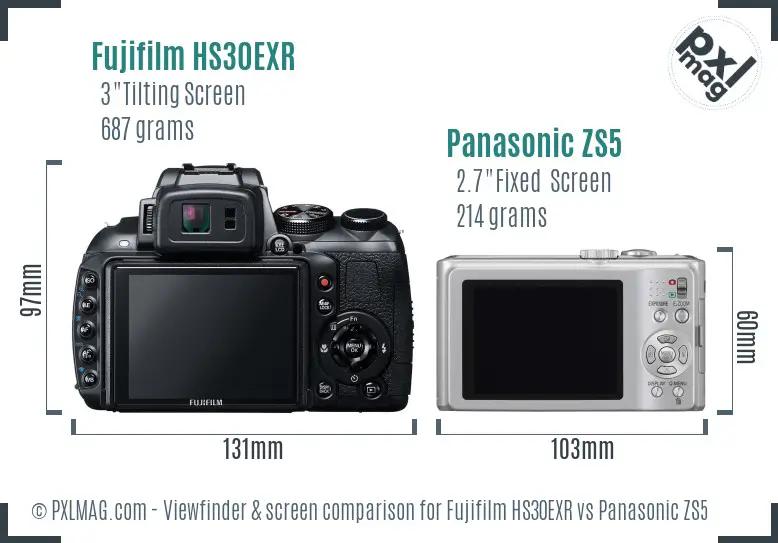 Fujifilm HS30EXR vs Panasonic ZS5 Screen and Viewfinder comparison