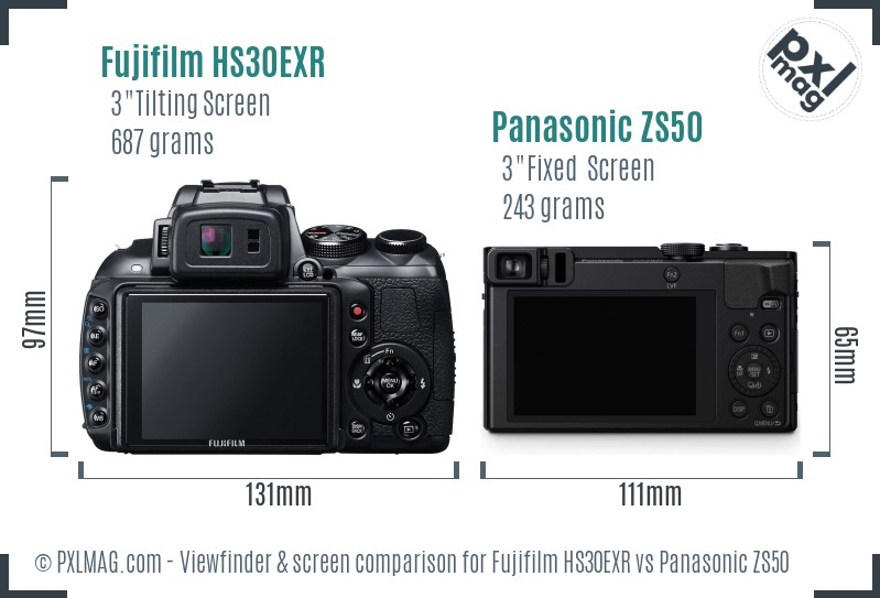 Fujifilm HS30EXR vs Panasonic ZS50 Screen and Viewfinder comparison