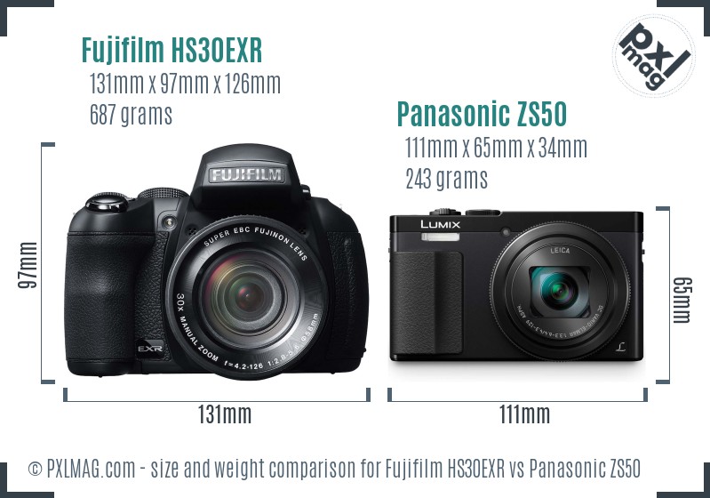 Fujifilm HS30EXR vs Panasonic ZS50 size comparison Fujifilm HS30EXR vs Panasonic ZS50 size comparison