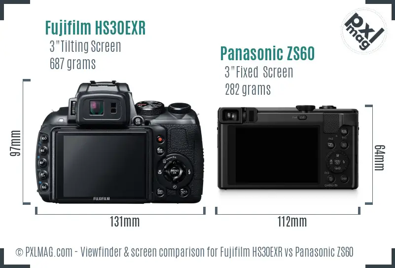 Fujifilm HS30EXR vs Panasonic ZS60 Screen and Viewfinder comparison