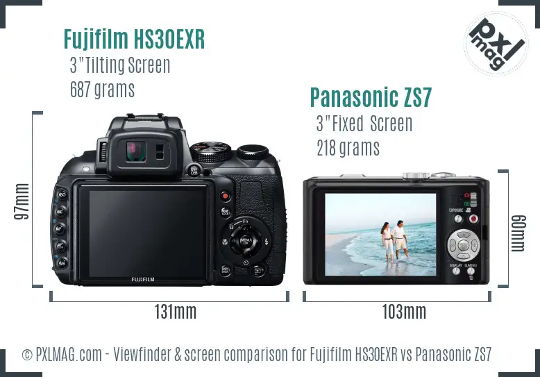 Fujifilm HS30EXR vs Panasonic ZS7 Screen and Viewfinder comparison