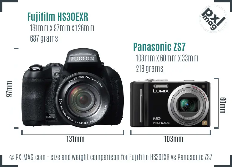 Fujifilm HS30EXR vs Panasonic ZS7 size comparison