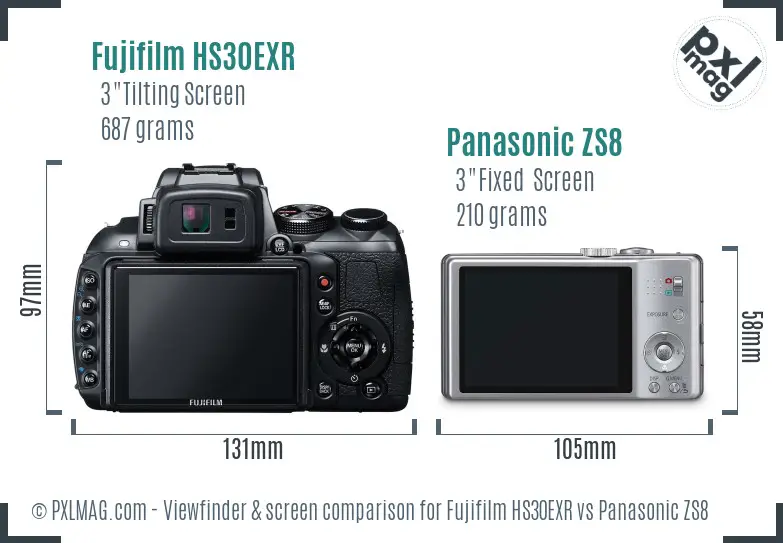 Fujifilm HS30EXR vs Panasonic ZS8 Screen and Viewfinder comparison