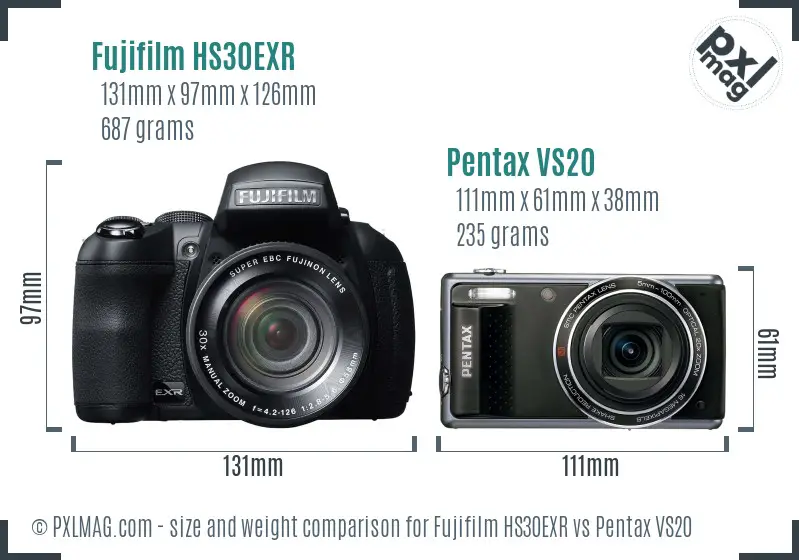 Fujifilm HS30EXR vs Pentax VS20 size comparison