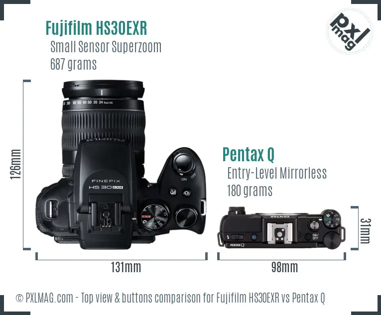 Fujifilm HS30EXR vs Pentax Q top view buttons comparison