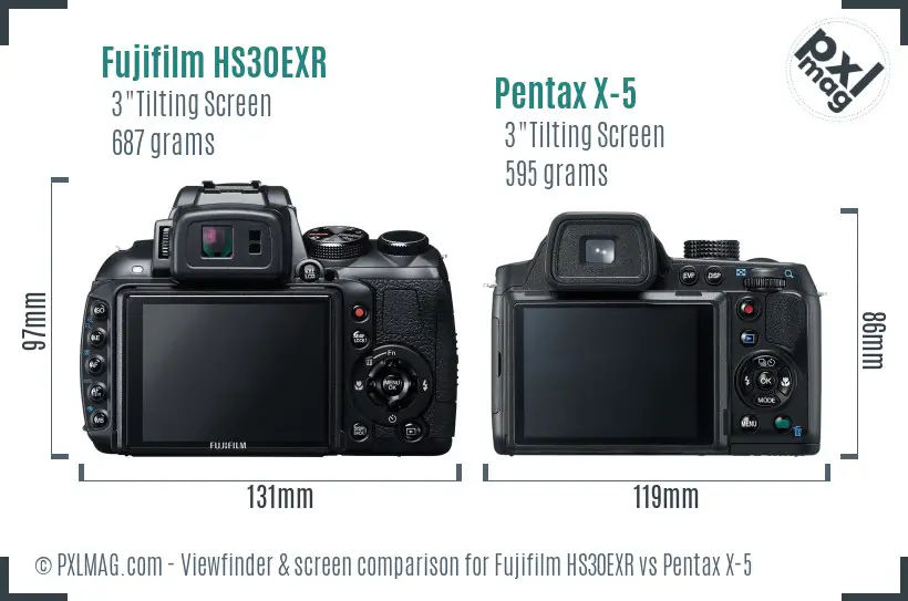 Fujifilm HS30EXR vs Pentax X-5 Screen and Viewfinder comparison