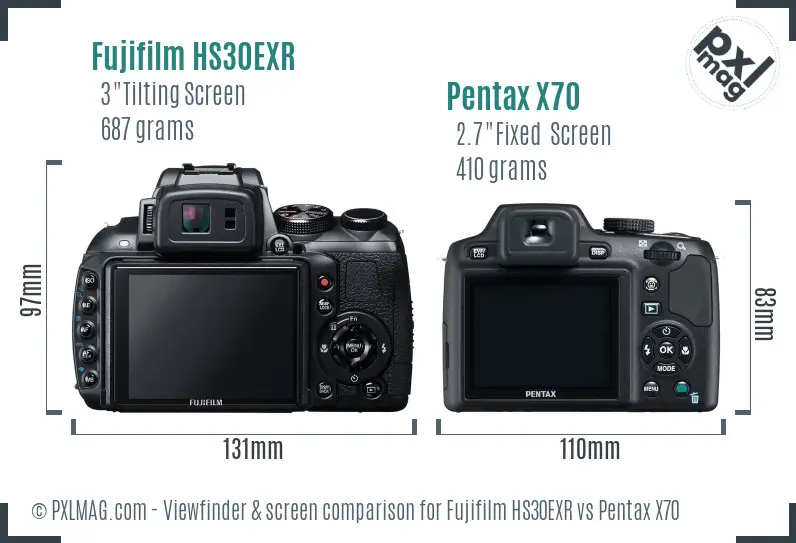 Fujifilm HS30EXR vs Pentax X70 Screen and Viewfinder comparison