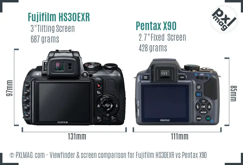 Fujifilm HS30EXR vs Pentax X90 Screen and Viewfinder comparison