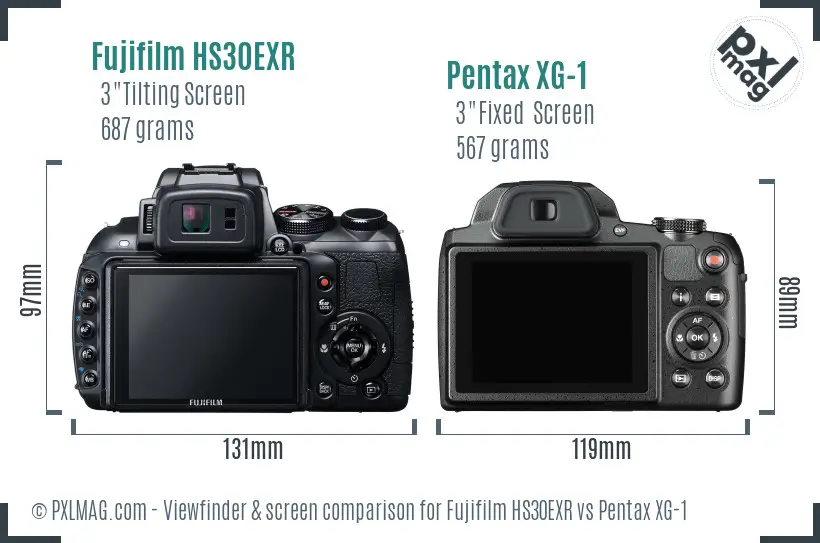 Fujifilm HS30EXR vs Pentax XG-1 Screen and Viewfinder comparison