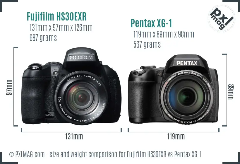 Fujifilm HS30EXR vs Pentax XG-1 size comparison