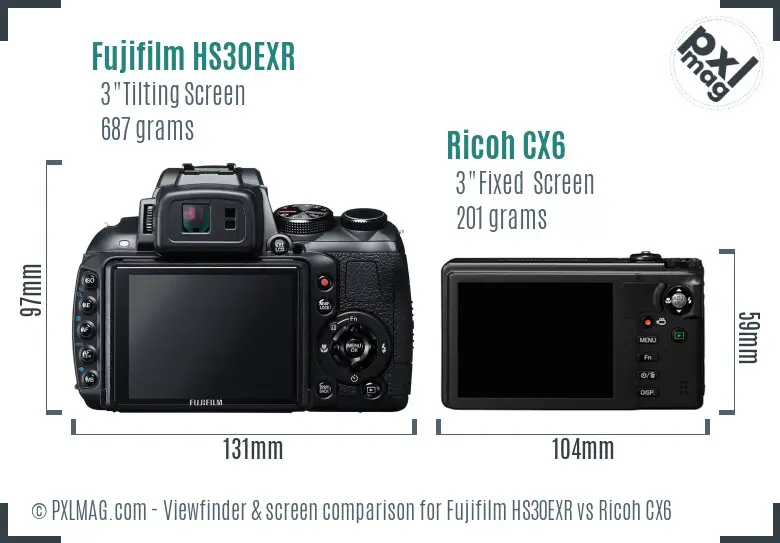 Fujifilm HS30EXR vs Ricoh CX6 Screen and Viewfinder comparison Fujifilm HS30EXR vs Ricoh CX6 Screen and Viewfinder comparison