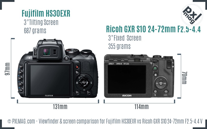 Fujifilm HS30EXR vs Ricoh GXR S10 24-72mm F2.5-4.4 VC Screen and Viewfinder comparison