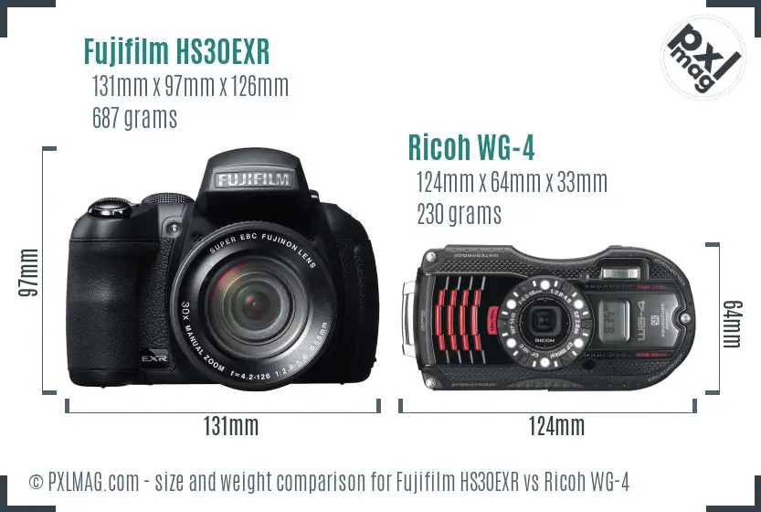 Fujifilm HS30EXR vs Ricoh WG-4 size comparison Fujifilm HS30EXR vs Ricoh WG-4 size comparison
