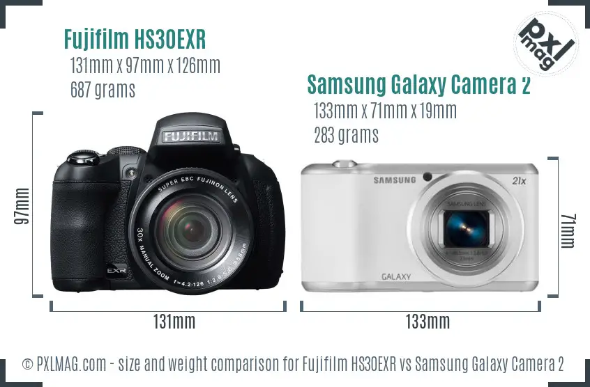 Fujifilm HS30EXR vs Samsung Galaxy Camera 2 size comparison